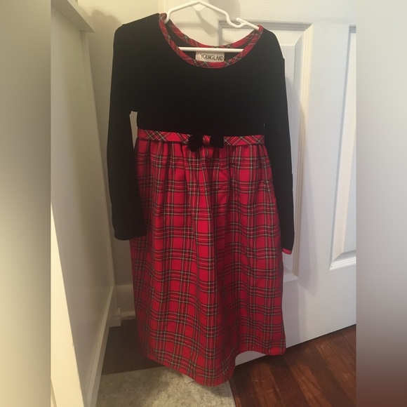 YOUNGLAND Black Velvet & Plaid Dress 5 - Picture 1 of 5
